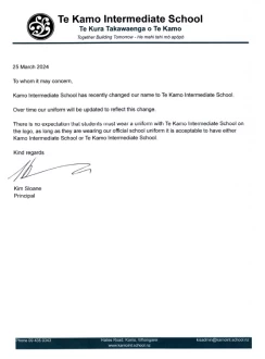 A Letter From Te Kamo Intermediate School